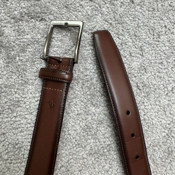 Penguin Bonded Leather Silver Buckle Dress Belt Mens 42/105 Brown Matte Classic - Picture 1 of 8